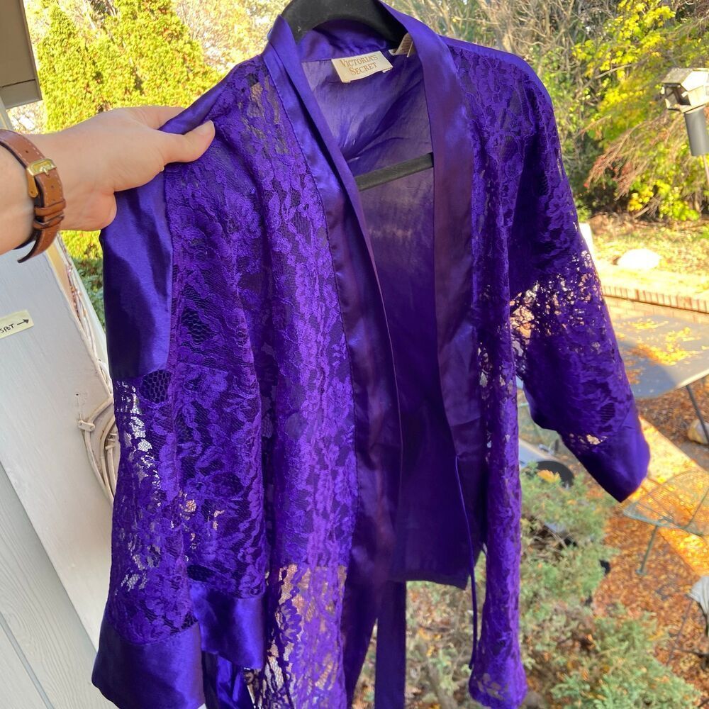 VTG 80s Victoria’s Secret Lace & Satin Kimono Robe OS - Burlesque - Picture 5 of 6